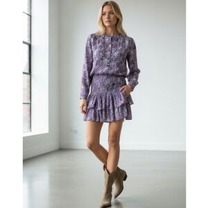 Isabel Marant Etoile Floral Cotton Shirt & Tiered Skirt Set Purple Size 34